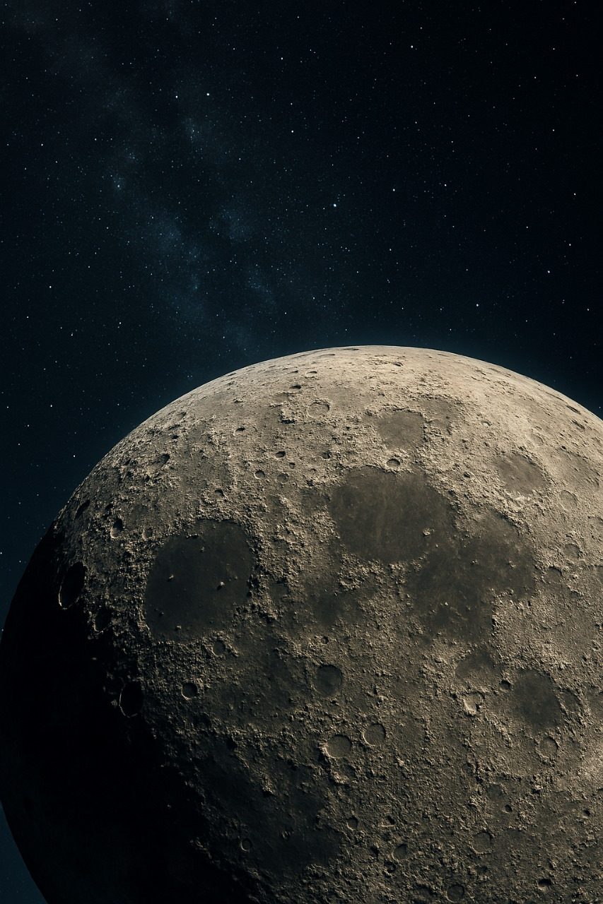 La Luna asomando sobre el horizonte con la Vía Láctea de fondo